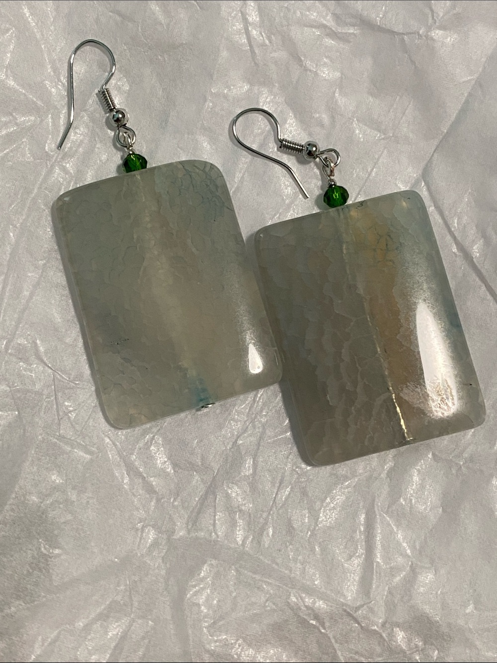 Handmade Green Agate Rectangle Drop Earrings